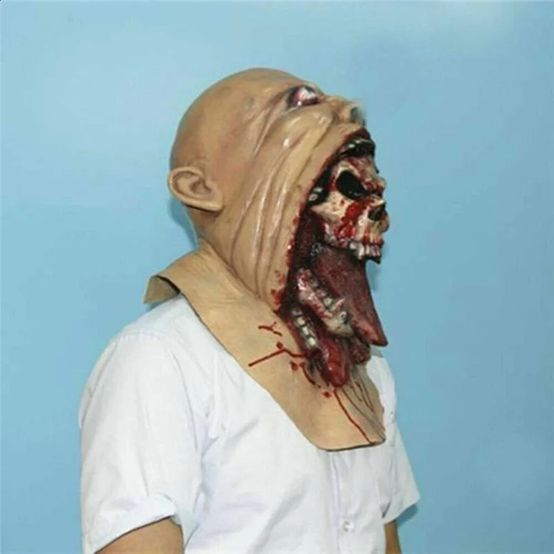 Spooky Halloween Zombie Mask - Latex Bloody Skull With Melted Face For Cosplay Party Decorations Halloween Decorations 240802
