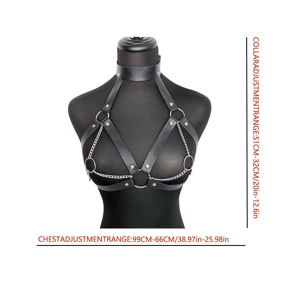 Women Bondage Body Harness Lingerie Goth Crop Tops Leather Bra Cage BDSM Collar Body Harness Belt Chain Slave Breasts Sex Toys