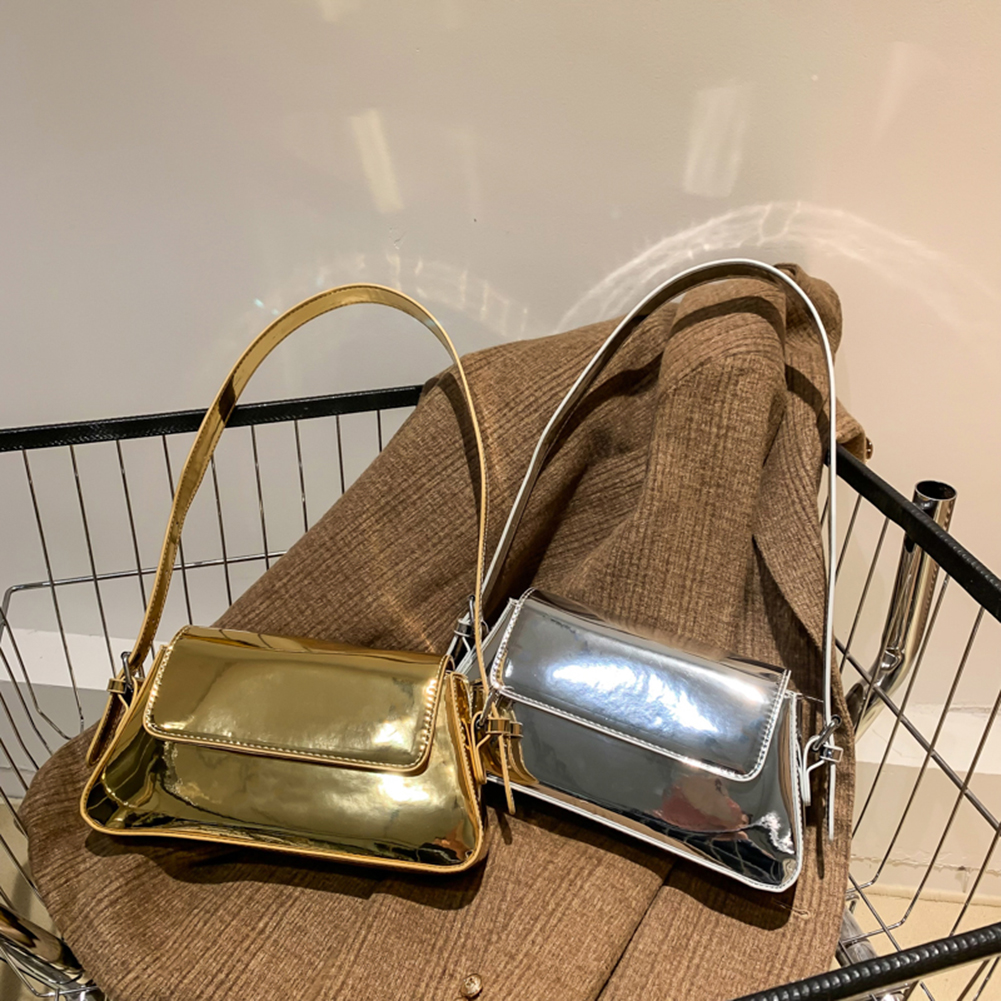 Exquisite Evening Bag for Women Bright PU Leather Shoulder Bag Casual Solid Underarm Bag Fashion Zipper Top-handle Handbag Bolsa