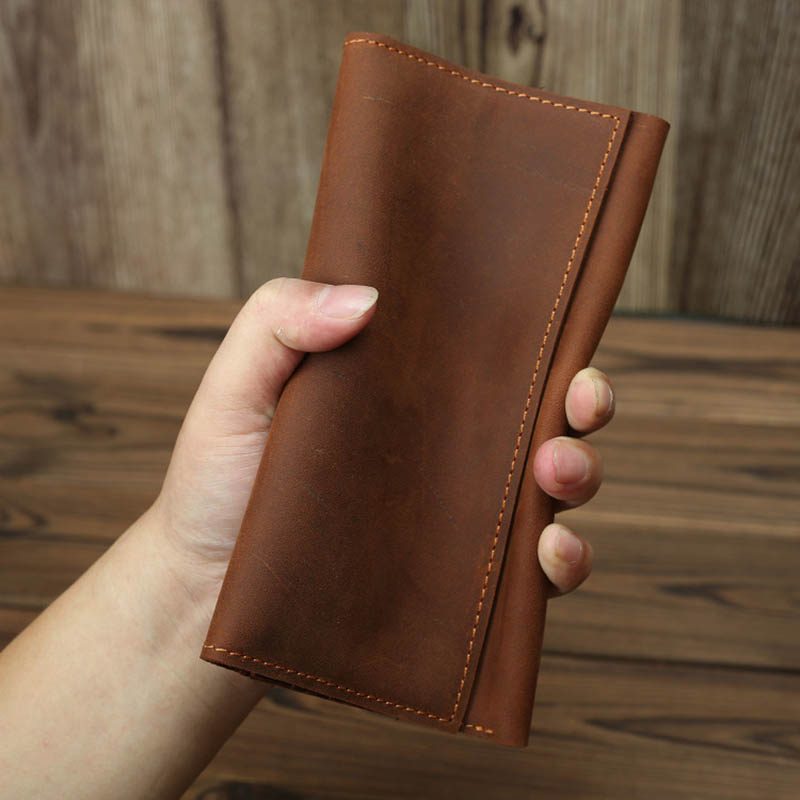 Luufan Vintage Genuine Leather Long Wallet Men Women Credit Card Holder Clutch Purse Coin Zipper Business Moible Phone Wallet