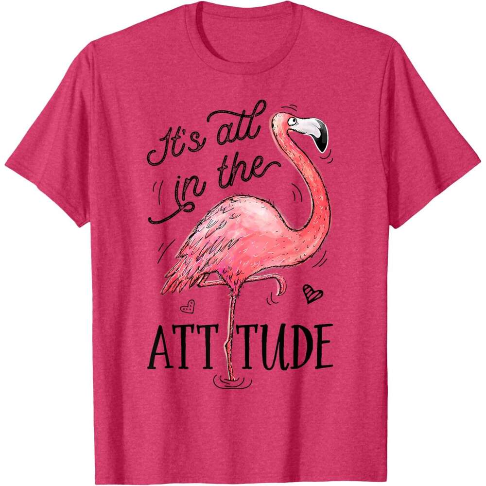 25ss T shirt Mens Flamingo It's All In The Attitude Funny Pink Bird Watercolor T-Shirt shirts tshirt graphic tee Casual tops summer clothes Short