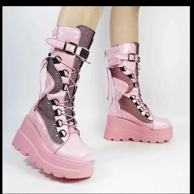 Women High Boots Cosplay Mid-calf Boots High Platform Wedges Boots 2023 Autumn Winter New Designer Gothic Shoes for Women BotasCL240801