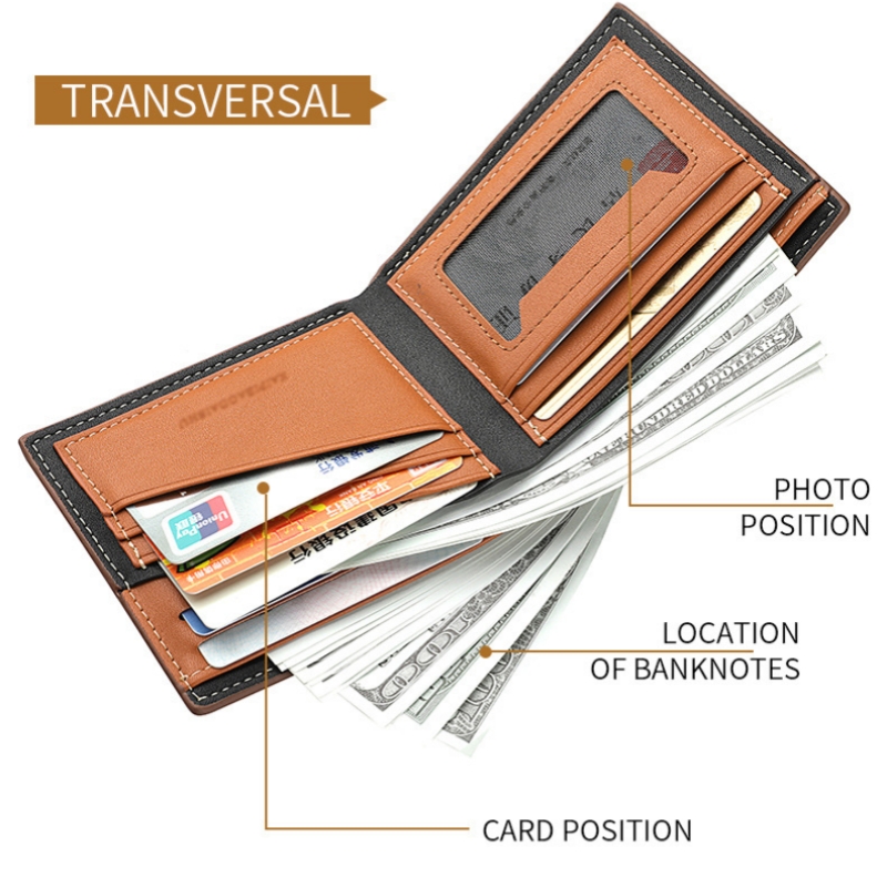 Fashion Men's Stripe Wallet Multi Function ID Credit Card Holder Two -fold Money Clip High Quality Leather Coin Purse