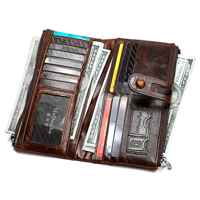 Men Purses Long Zipper Genuine Leather Male Clutch Bags With Cellphone Holder High Quality Card Holder Wallet