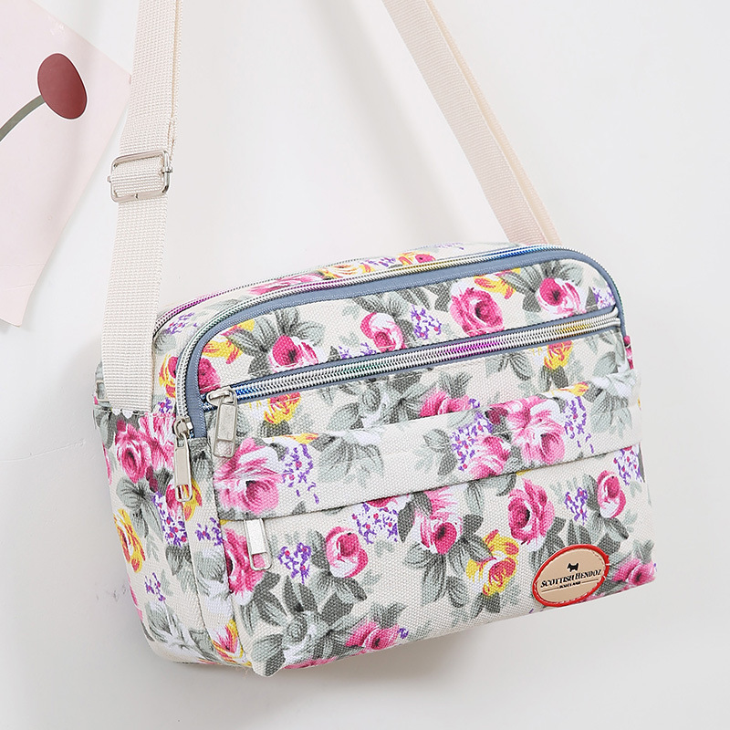 New Women's Messenger Bag 2023 Korean Canvas Bag Fashion One Shoulder Slant Cross Handbag Multi Flower Small Cloth Crossbody Bag