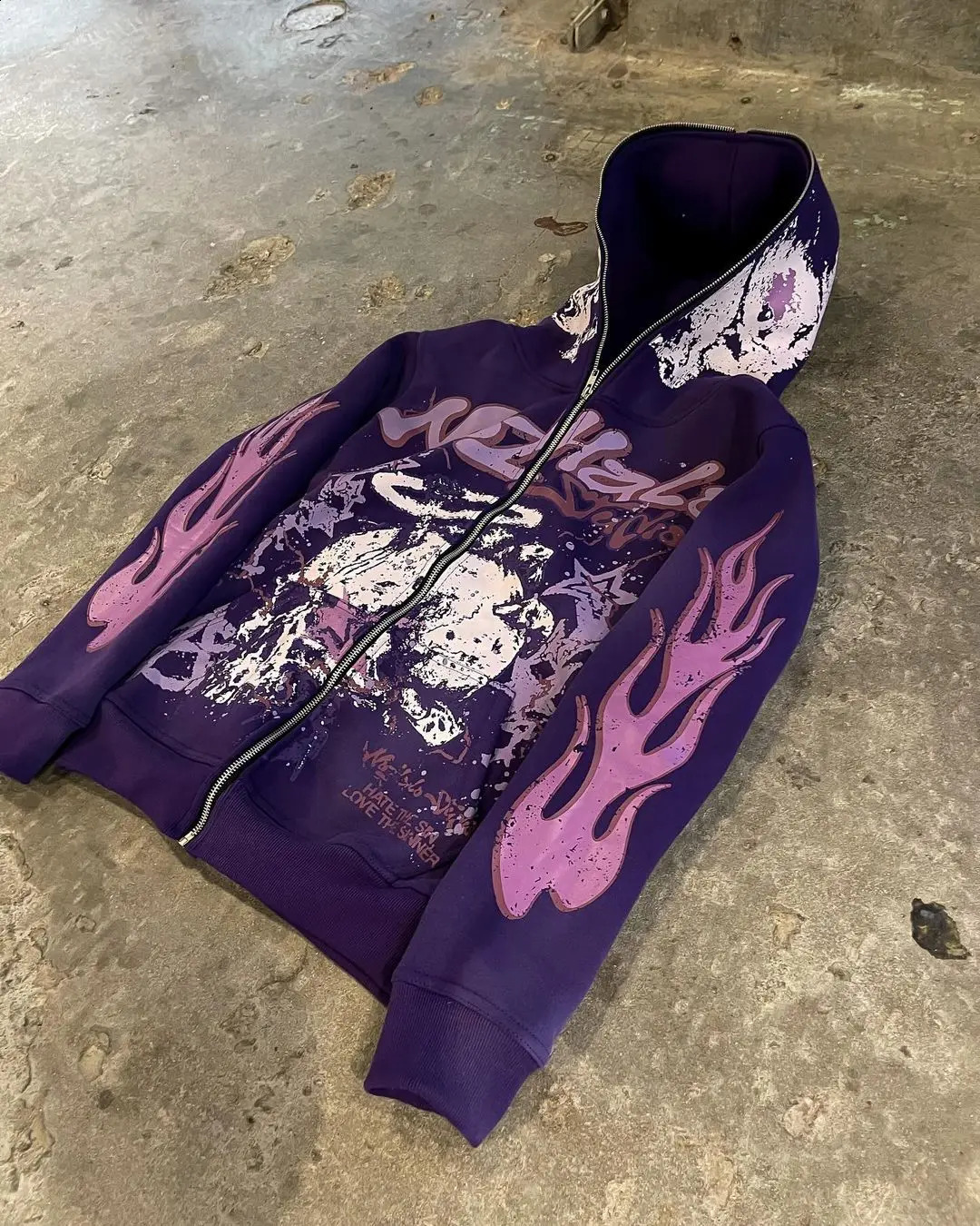 Harajuku Super Flame Sleep Full Zipper Hoodie Street Clothing Retro Top Sportswear Gothic Jacket Womens Y2K 240812