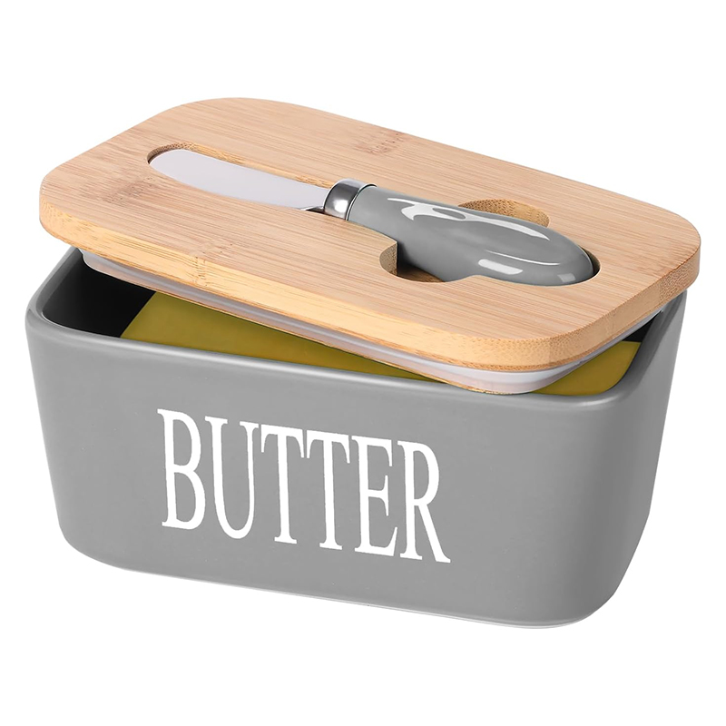 Tabletop with lid, yellow oil pan, large butter pan, ceramic butter holder with knife and high-quality silicone seal