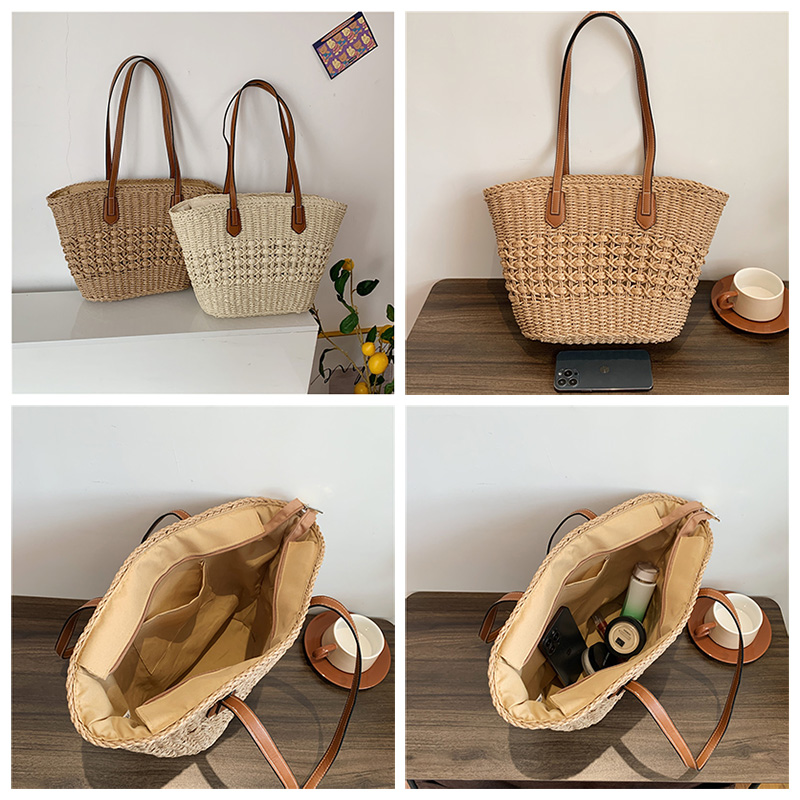 Casual Rattan Large Capacity Tote Designer Wicker Woven Women Shoulder Handbags Summer Beach Bali Straw Bag Lady Shopping Bag