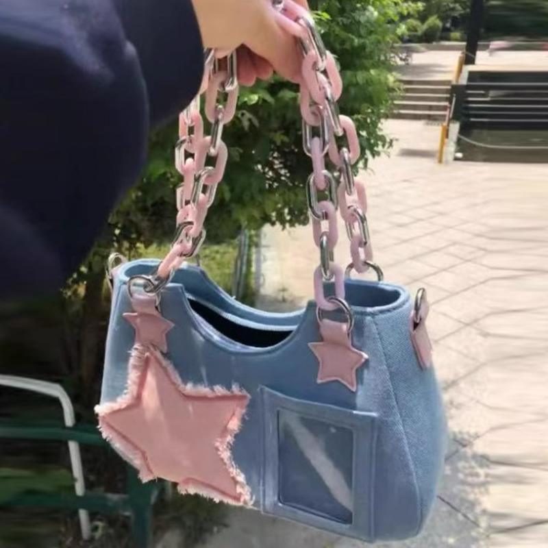 Vintage Star Handbags for Women Fashion Shoulder Underarm Bag Ladies Denim Y2k Bag Female Purses Cool Bag