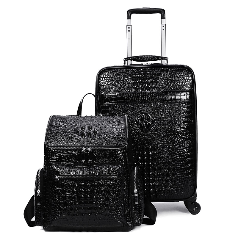 GraspDream New Men Crocodile head layer cowhide lage sets cabin travel bags on wheels business trolley suitcase with handbag 4