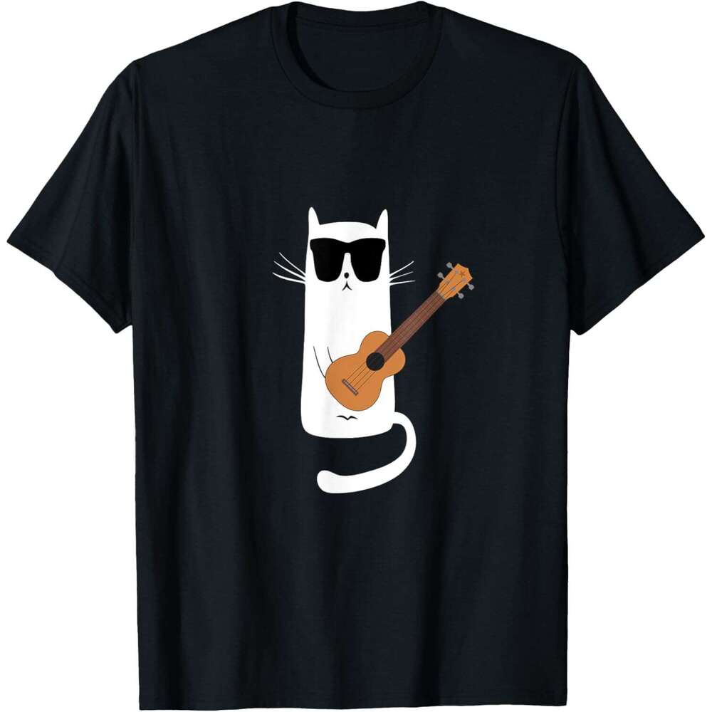 T shirt Mens Funny Cat Wearing Sunglasses Playing Ukulele T-Shirt shirts tshirt graphic tee Casual tops summer clothes Short sleeve