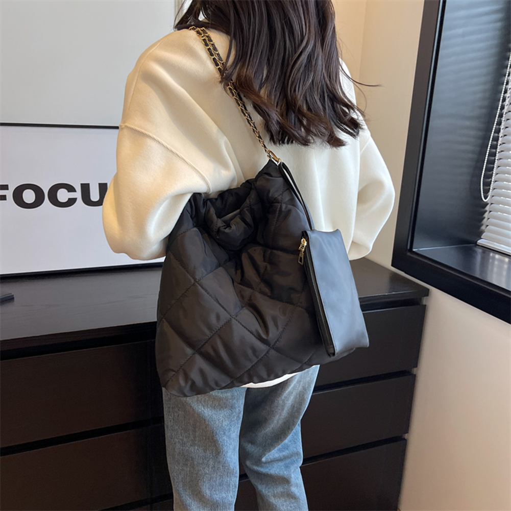 Women Shoulder Bag Y2k Large Capacity Ruched Tote Bag Fashion Quilted Casual Female Padded Crossbody Travel Checkered Handbag