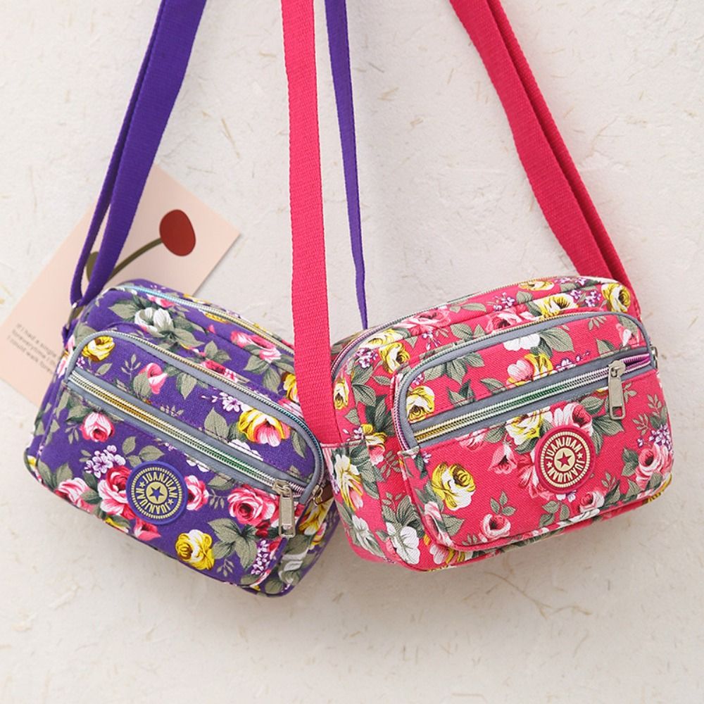 Casual Retro Nylon Shoulder Bag Multi Layered Floral Print Mother Handbag Women's Fashion Vintage Flower Crossbody Bags