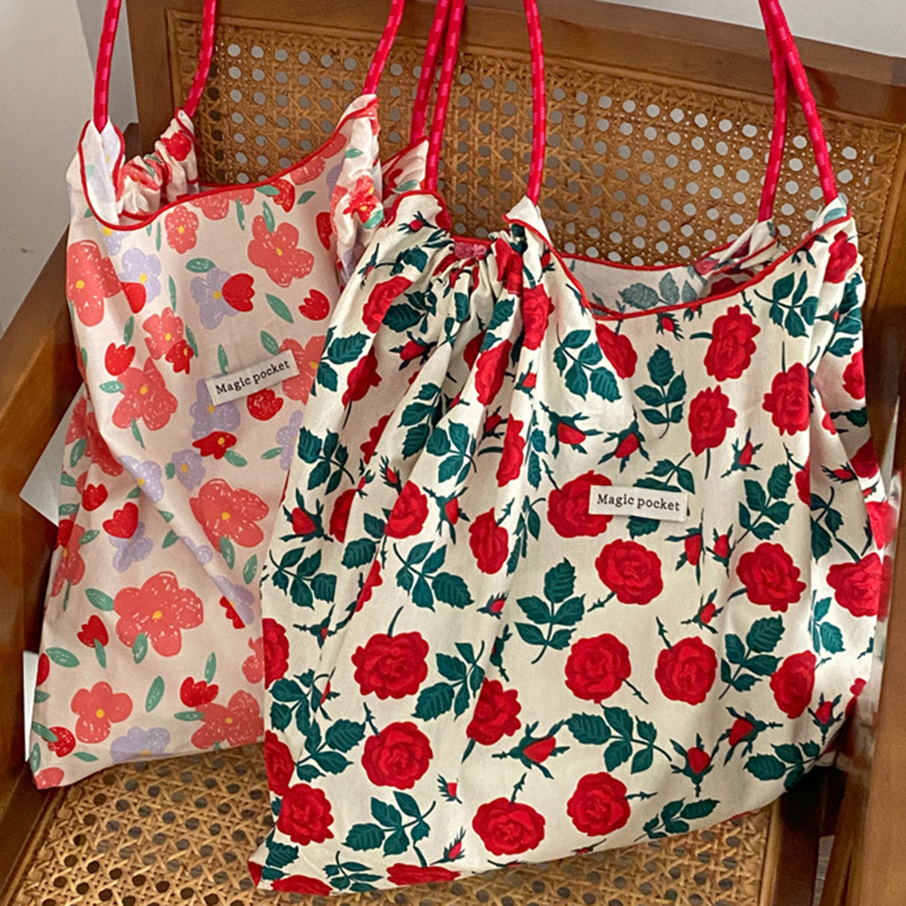 Floral Printed Canvas Shoulder Bag Books Bag Large Capacity Reusable Ladies Totes Simple Fashion Casual Shopping Bags For Women