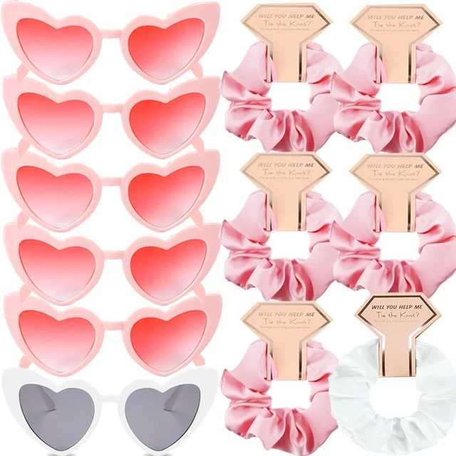 12/6Pcs Bridesmaids Gifts Bachelorette Hen Party Satin Hair Ties Heart Sunglasses Wedding Team Bride To Be Party Decor Souvenir Y240801