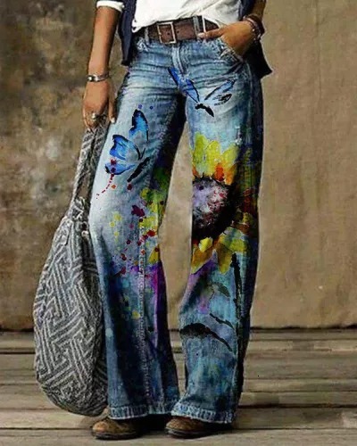 2024 Oversized women's casual thin jeans, wide leg pants, long pants
