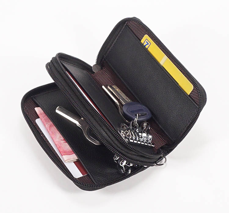 Men Genuine Leather Bag Coin Purse Double Zipper Key Wallets Fashion Women Housekeeper Card Key Holders Keychain Pouch Purse