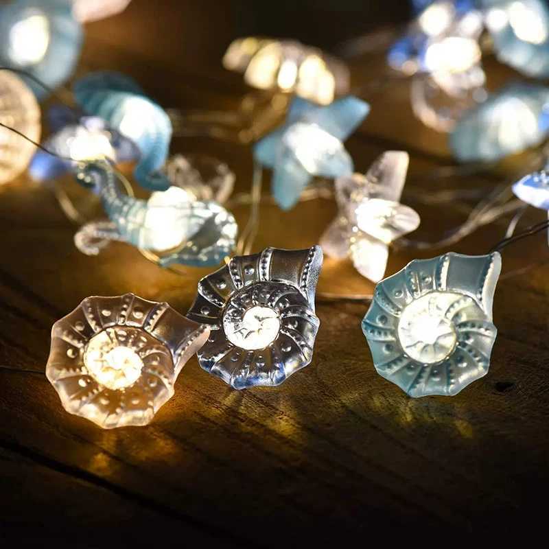 2m 20LED Seashell Starfish String Lights Ocean Theme Party Fairy Light Mermaid Birthday Party Decorations Girl Baby Shower favor Y240801