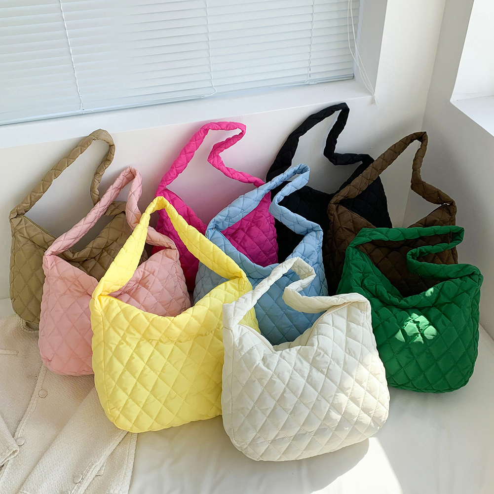 Lattice Pattern Shoulder Bag for Women Space Cotton Handbag Lightweight Large Capacity Totes Padded Ladies Quilted Shopper Bag