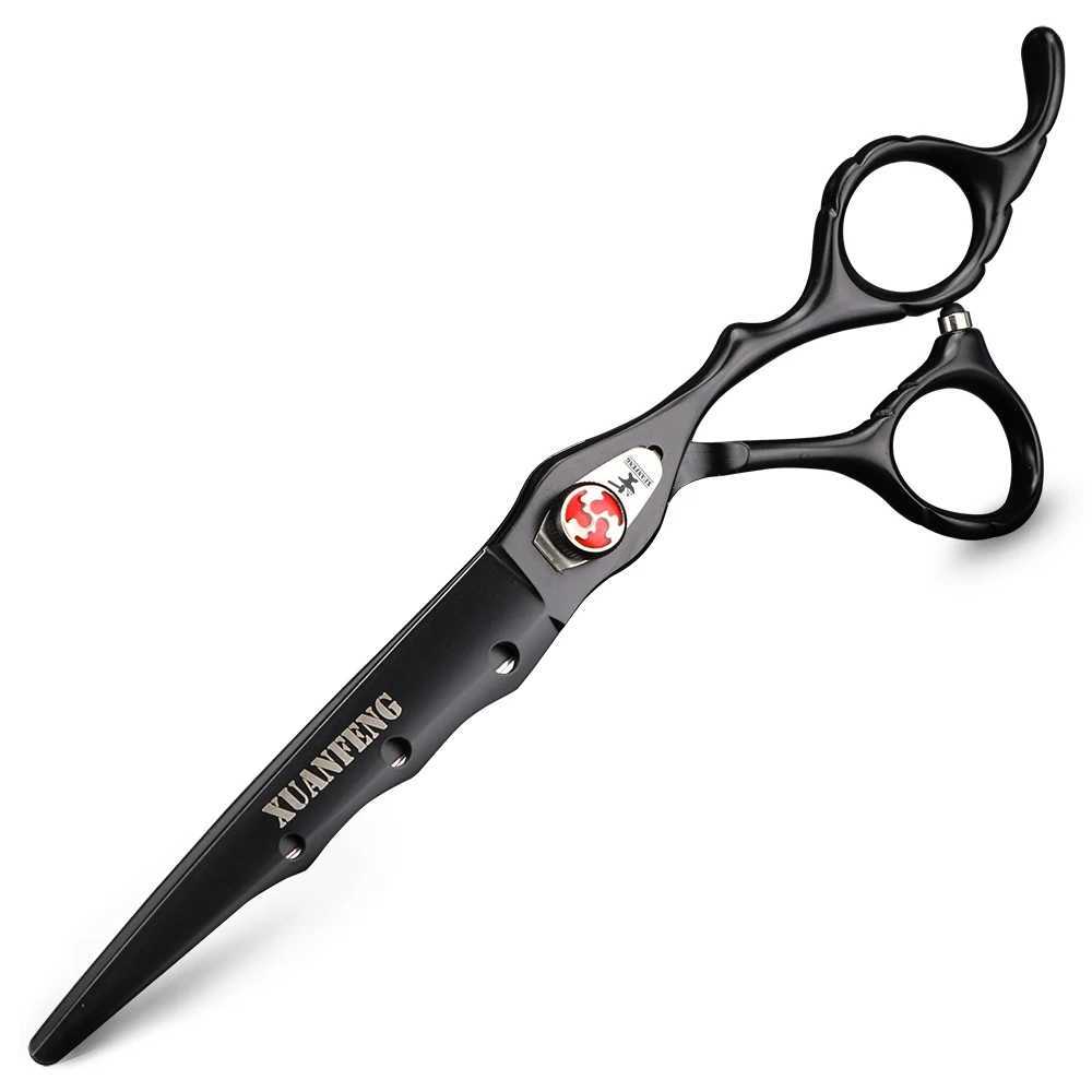 New Arrival 7.0-inch black hair scissors Japanese 440C steel scissors and thin scissors Z241213