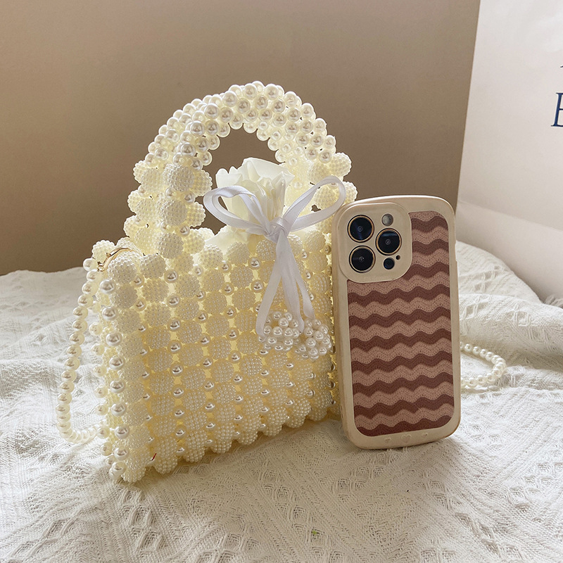 Luxury Woven Pearls Bag Shoulder Bags for Women Designer Small Beading Handbags Brands Party Evening Purse Wedding Clutch Tote