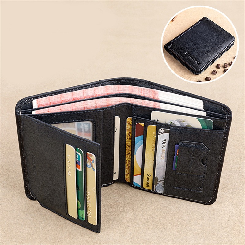 Three Fold Wallet Men's RFID Blocking Wallet Vintage PU Leather Wallet Business Credit Card Holder Bag Purse Men