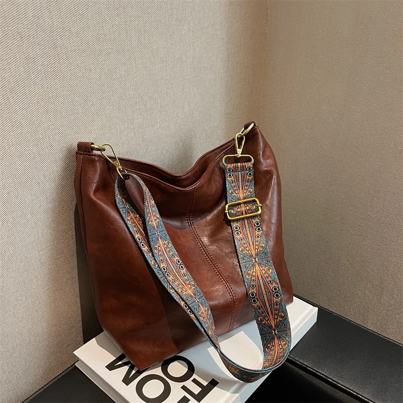 Women Vintage Crossbody Bag Geometric Strap Hobo Bag 2023 Large Capacity Shoulder Bag for Work & School Handbag