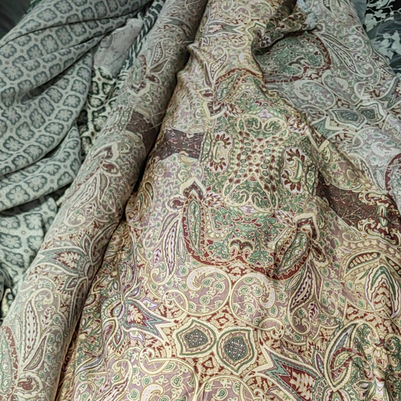 Fashion apparel fabrics human silk and human cotton interwoven satin woven fabrics digital printing fabrics