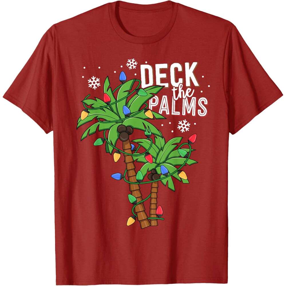 T shirt Mens Deck The Palms Tropical Hawaii Christmas Palm Tree Lights T-Shirt shirts tshirt graphic tee Casual tops summer clothes Short sleeve Free 