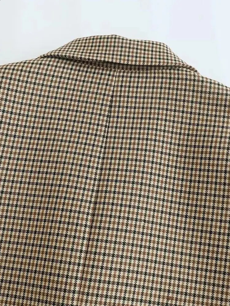 TRAF Womens Fashion Double Chest Flat Jacket Retro Long Sleeve Flip Pocket Coat 240827