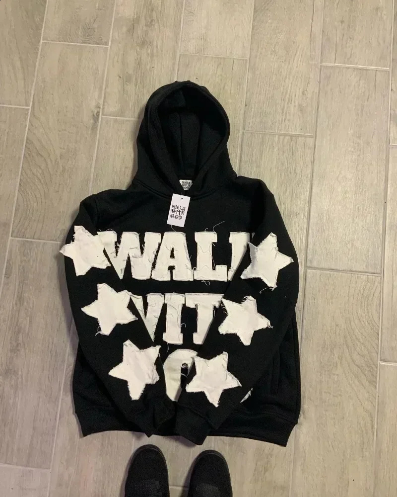 Harajuku Fashion Y2K Star Patch Embroidery Super Large Hoodie Womens Gothic Hip Hop Loose Casual Sports Street Clothing 240812