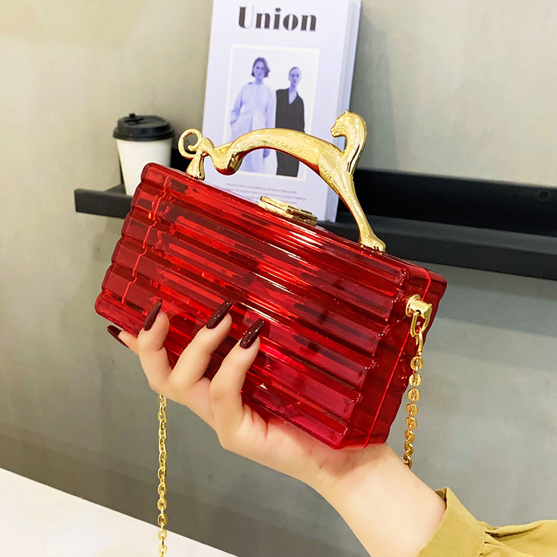 Acrylic Box Clutch Transparent New Trendy Tote Fashion Women Handbags Leopard Short Handle Evening Party Bags Woman Purse
