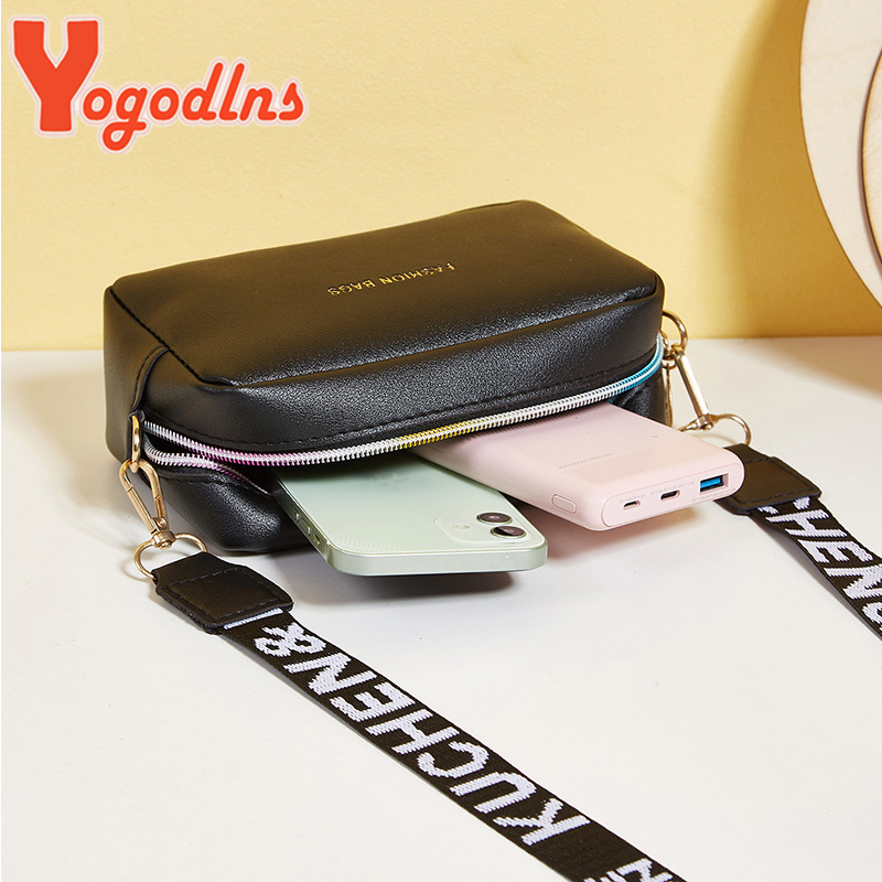 Yogodlns Fashion Small Square Bag For Women PU Leather Shoulder Messenger Bag Letter Strap Crossbody Bag Trendy Handbag Bolsa