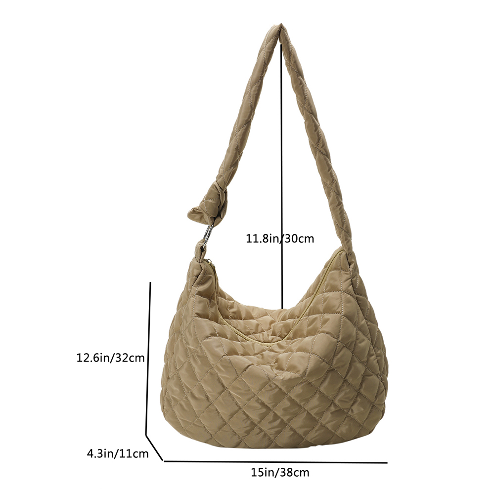 Large Capacity Messenger Bag Solid Color Quilted Crossbody Bag Soft Cotton Lightweight Casual Zipper for Women Birthday Gift