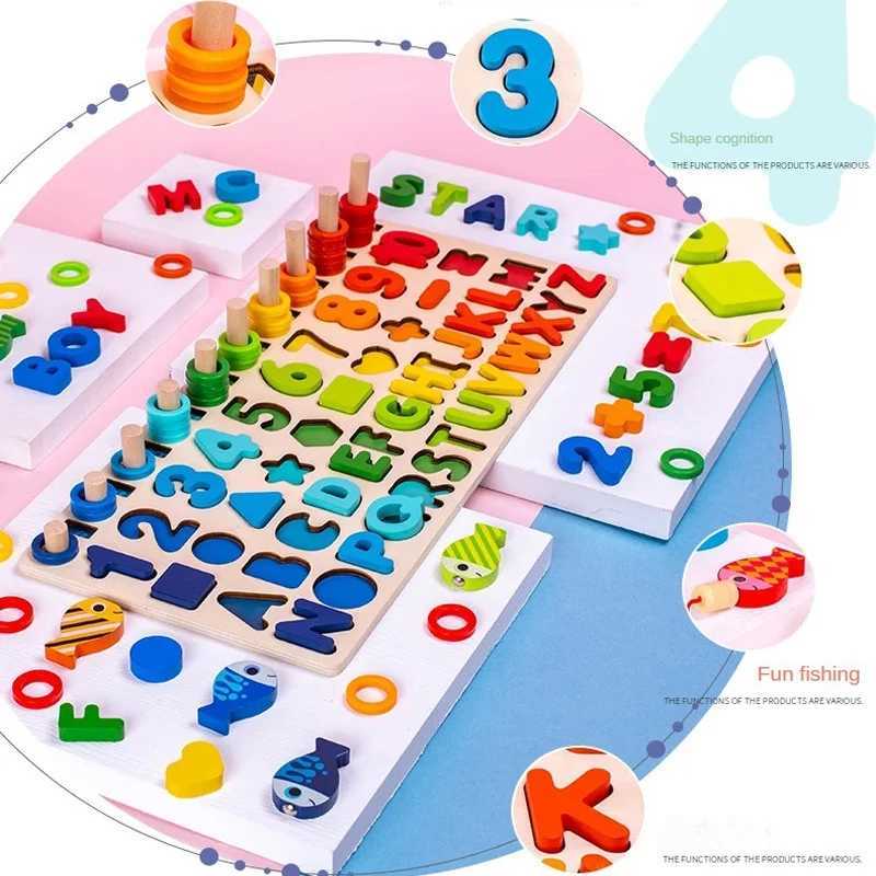Kids Montessori Math Toys For Toddlers Educational Wooden Puzzle Fishing Toys Count Number Shape Matching Sorter Games Board Toy X260525