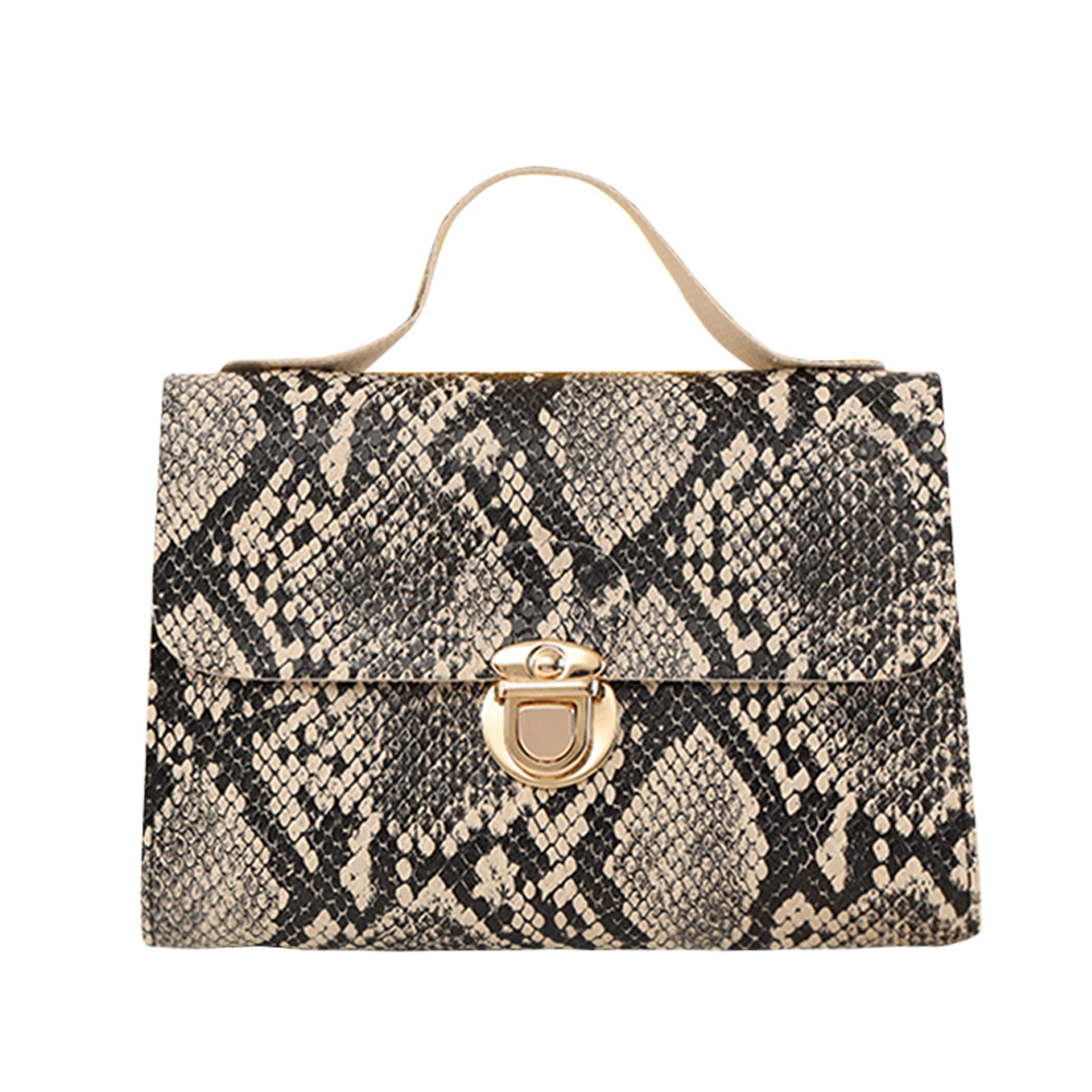 Women Small Square Handbag PU Leather Retro Snake Print Bag Large Capacity Snake Pattern Sling Bag Female Shopping Purse
