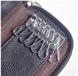 Men Genuine Leather Bag Coin Purse Double Zipper Key Wallets Fashion Women Housekeeper Card Key Holders Keychain Pouch Purse