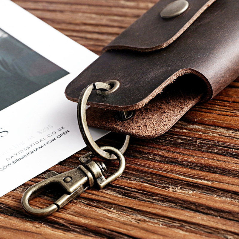 Leather Key Holder DIY Car Key Wallet Smart Keychain Key Organizer Unisex Solid Folder Keys Wallet Chain Purse Shape Housekeeper