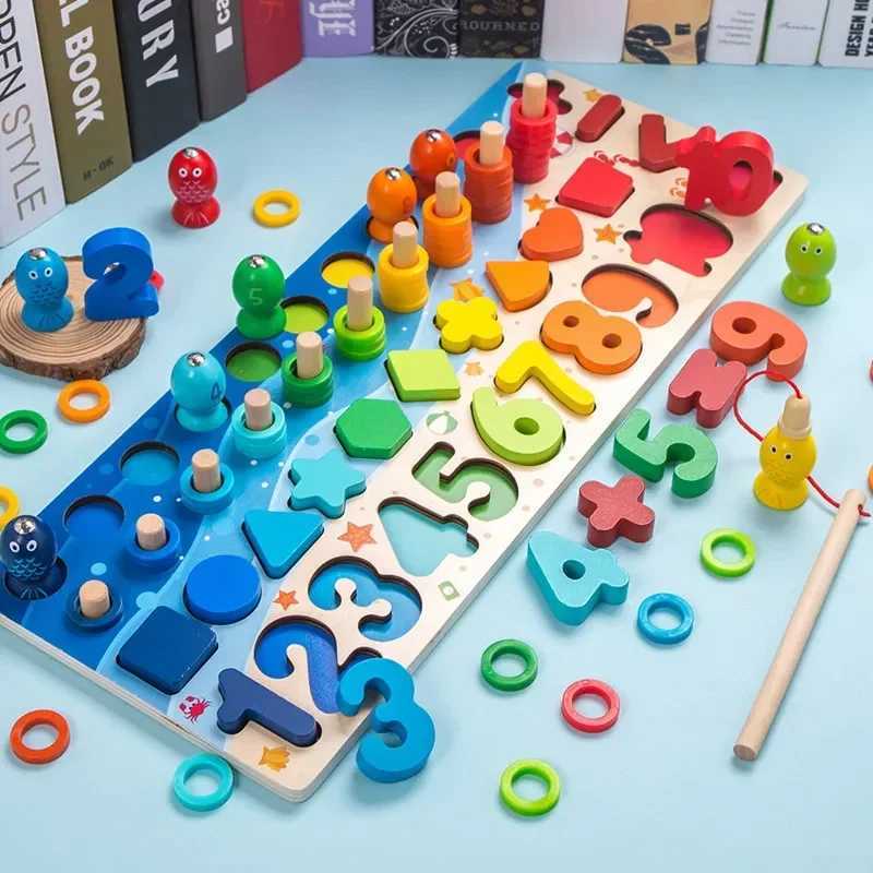 Kids Montessori Math Toys For Toddlers Educational Wooden Puzzle Fishing Toys Count Number Shape Matching Sorter Games Board Toy X260525