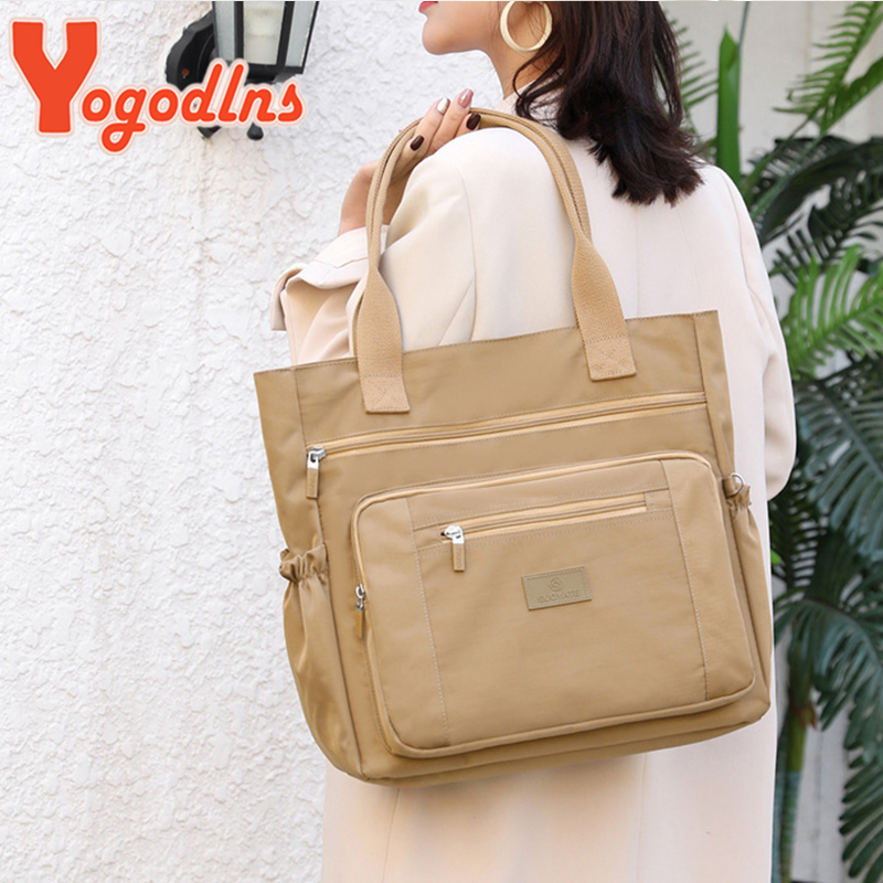 Warterproof Nylon Shoulder Bag Female Large Capcity Tote Bag Fashion Handle Bag Shopping Bag Travel Handbag and Purse B