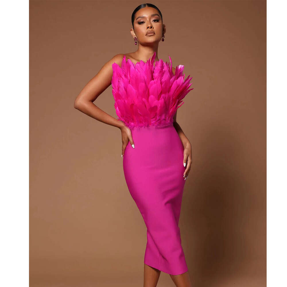 24 womens backless Fashion feather strapless tight wrap dress bandage dress party evening dress short skirt