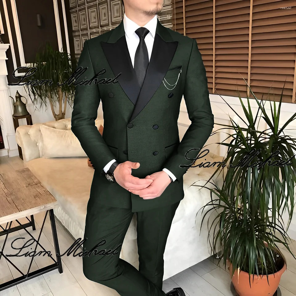 Formal Suit for Men Double Breasted Blazer Pants 2 Piece Set Business Office Outfit Wedding Groom Tuxedo Party Dress 240812cj