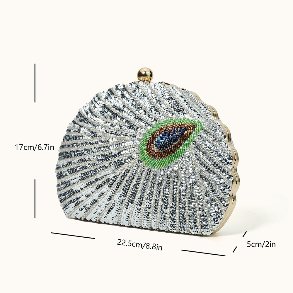 2025 NEW Pea Green Evening Bag Women Glitter Gradient Sequins Beading Handbag Fashion Oval Party Dress Purse Bridal Wedding Clutches original design