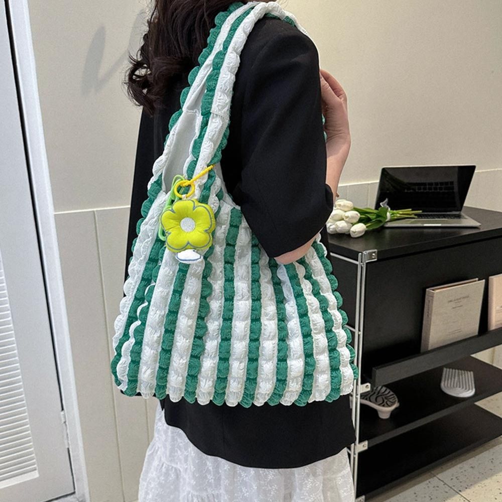 Women Shoulder Bags Cute Pleated Bubbles Large Capacity Female Vest Underarm Bag Tote Shopping Bag Soft Cloth Fabric Handbags