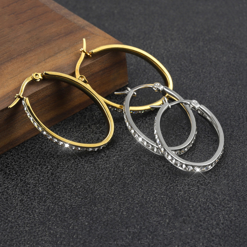 Elegant 18K Real White Gold Crystal Hoop Earrings for Women Rose Gold Plated Austrian Crystal Circle Earrings Popular Quality Width Hoop Clip-on Earri