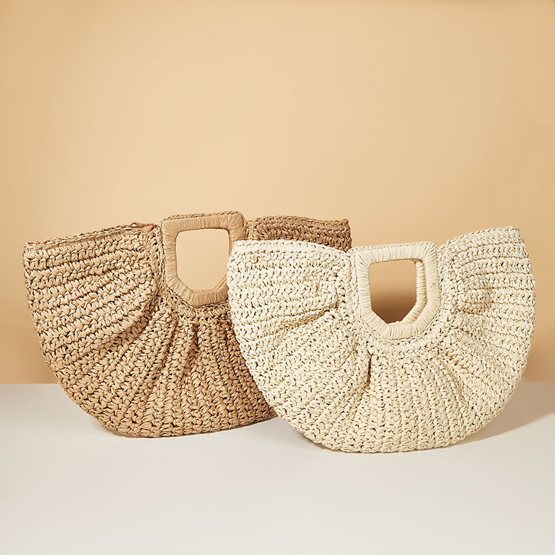 Summer Woven Straw Bag Moon Large Capacity Purse and Handbag For Women Beach Basket Bags Fashion Travel Shoulder Shopper Totes