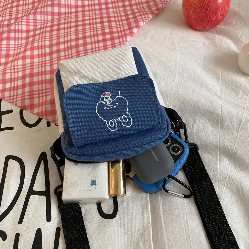 Canvas Women‘s Phone Bag Cartoon Printed Shoulder Messenger Bag Fashion Hit Color Flap Purse Casual Handbag Female Shopping Bag