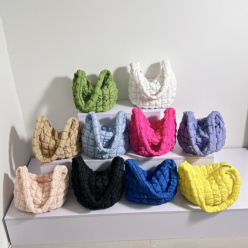 10 Colors Quilted Shoulder Bag For Women 2023 Plaid Space Cotton Handbag Fashion Large Capacity Tote Bag Portable Shopper Bag