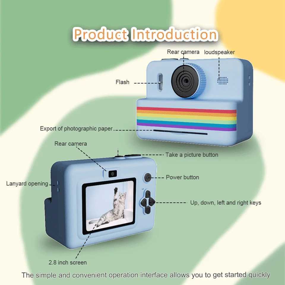 2.8 Inch Large Screen Instant Print Camera HD Digital Video Camera for Kids Outdoor Zero Ink Portable Print Toy Camera Y240801