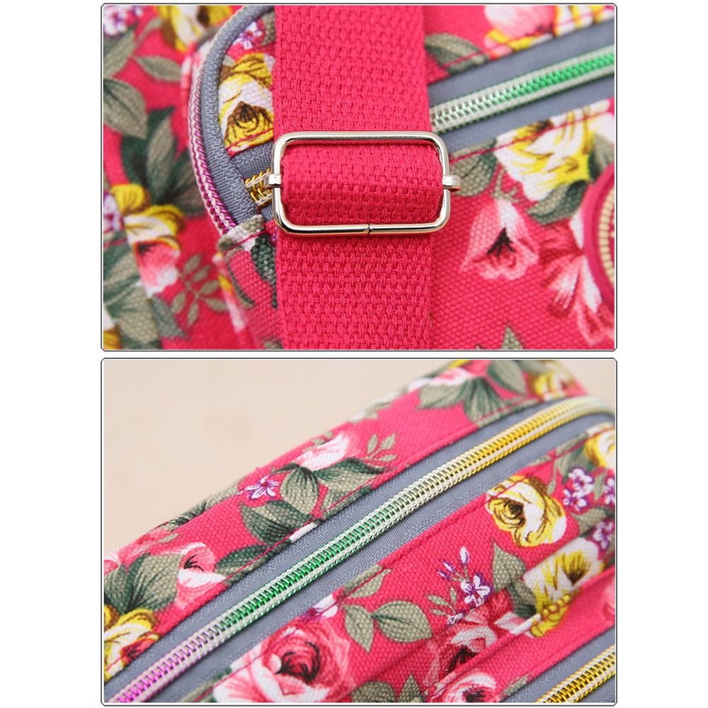 Casual Retro Nylon Shoulder Bag Multi Layered Floral Print Mother Handbag Women's Fashion Vintage Flower Crossbody Bags